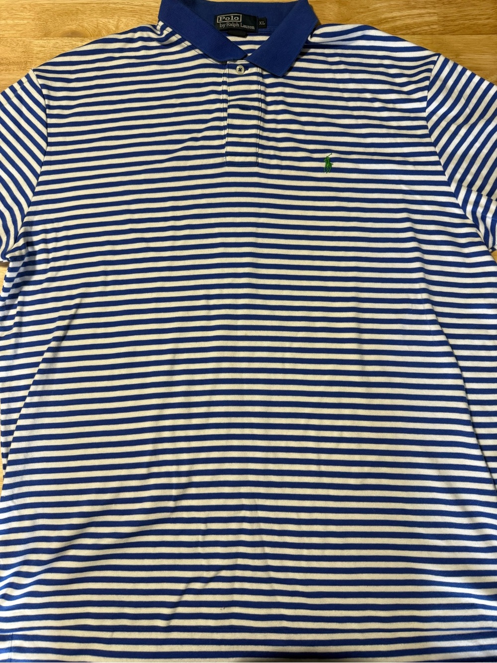 Polo Ralph Lauren Men’s XL Blue White Striped Polo Shirt Green Pony Logo